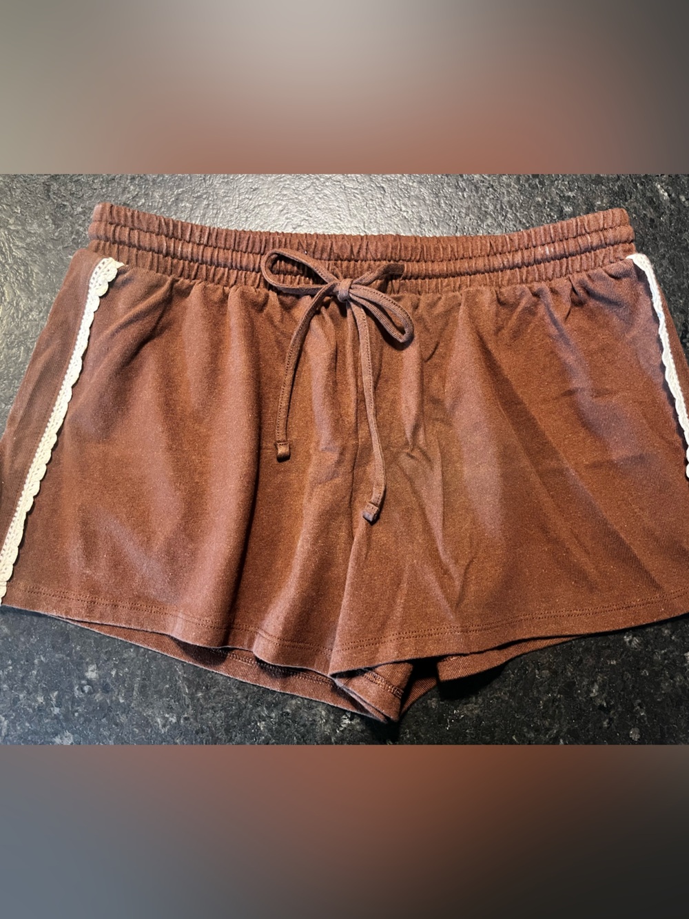 American Eagle Outfitters Brown Lace-Trim Athletic Lounge Shorts small brown